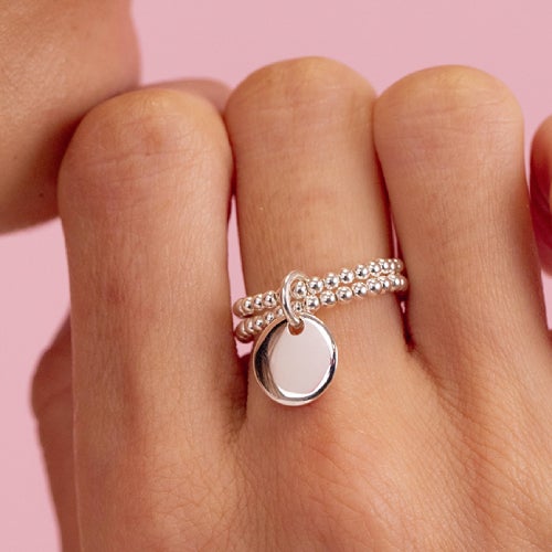 Bague perles 2 rangs et petite médaille bombée Argent 925
